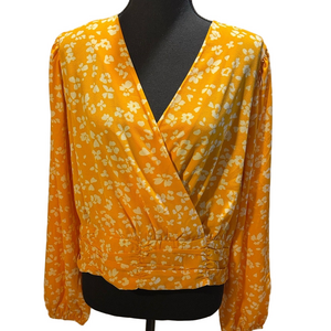 Lane Bryant Classic Long Sleeve Surplice Neck Shirred Waist Crop Blouse Size 14